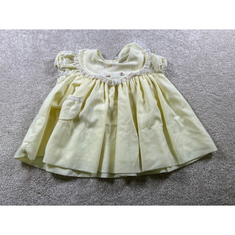 Vintage 80s CLC Pastine Co Baby Dress Lace Trim Embroidered Flowers Ruffle